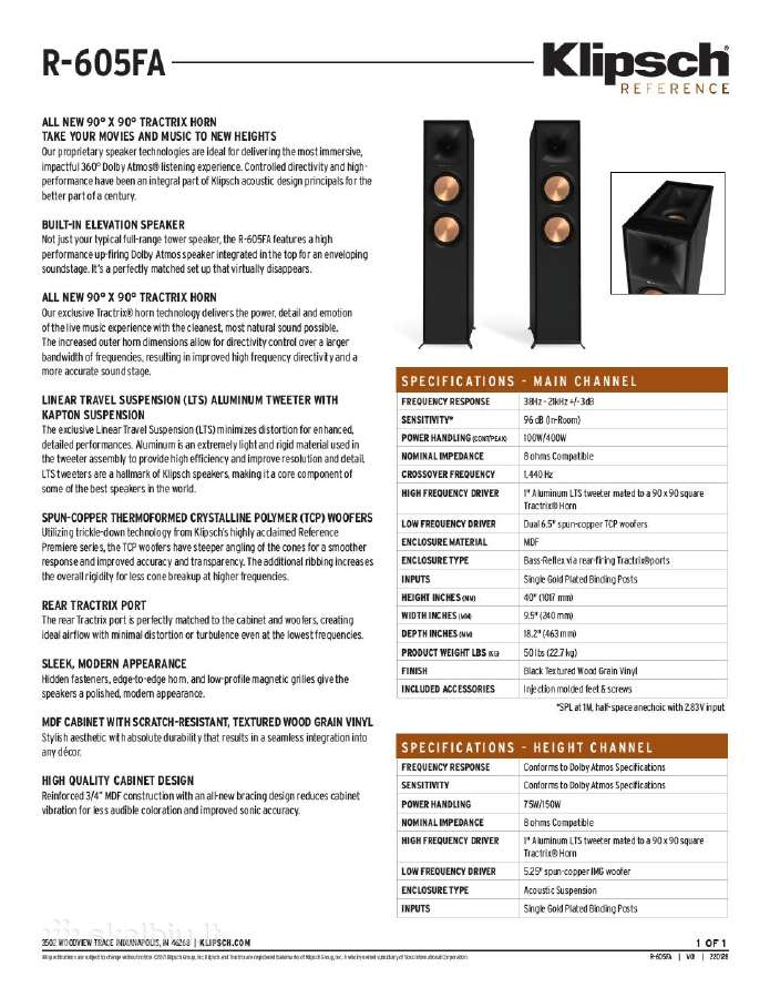 Klipsch R-605fa kolonėlės su integr. dolby atmos, - nuotraukos Nr. 10