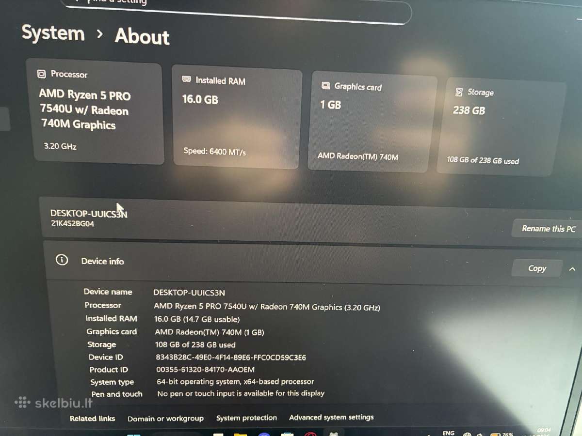 Lenovo Thinkpad T14 Gen 4 Ryzen 5 Pro 7kartos - nuotraukos Nr. 2