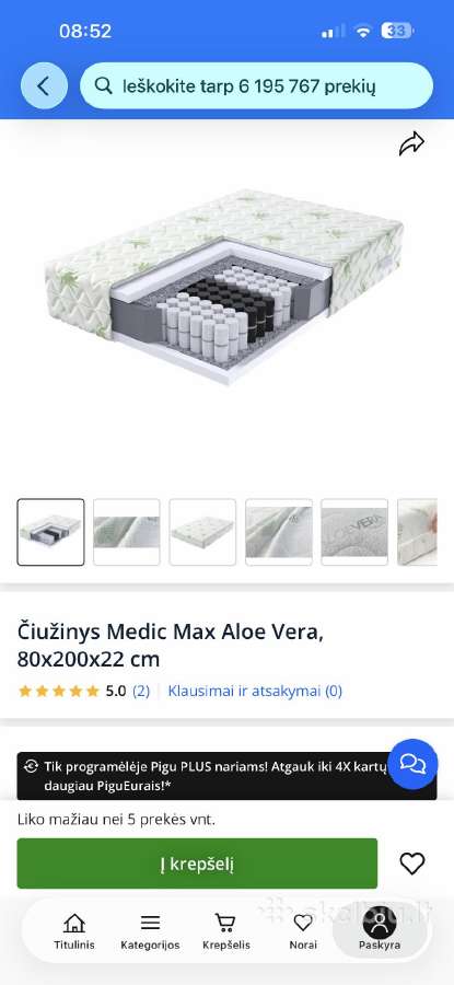 Čiužinys „Medic Max Aloe Vera“, 80x200 - nuotraukos Nr. 5