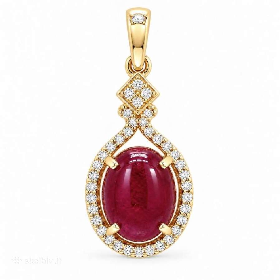Geltono aukso pakabukas su natūraliu rubinu 2.77ct - nuotraukos Nr. 2