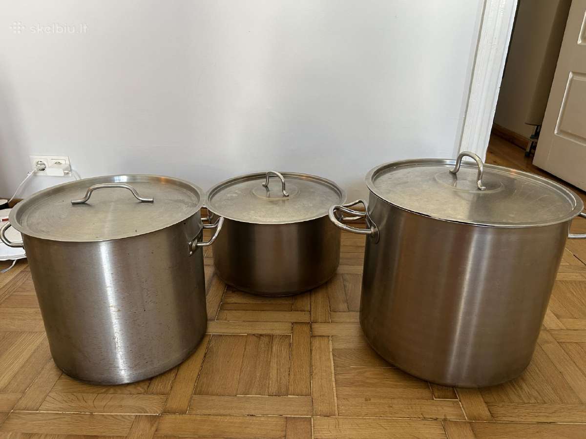 3 dideli nerūdijančio plieno puodai su dangčiais - nuotraukos Nr. 3