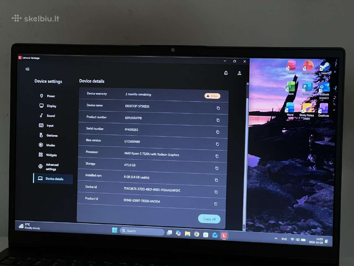 Parduodamas Lenovo V15 su Ryzen 5, Ddr5, 8gb/512gb - nuotraukos Nr. 9