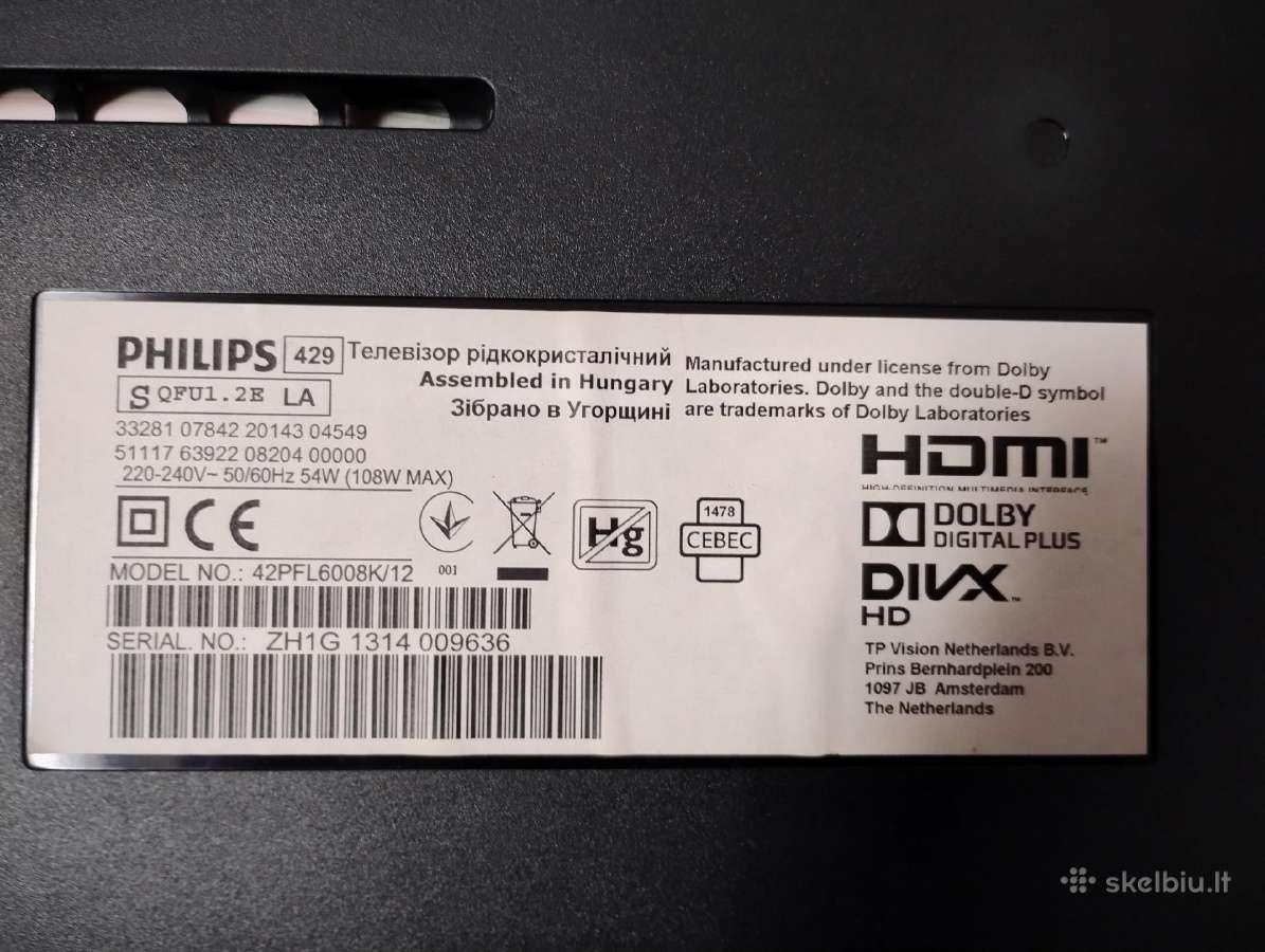 Philips 42pfl6008k/12 Ambilight - nuotraukos Nr. 5