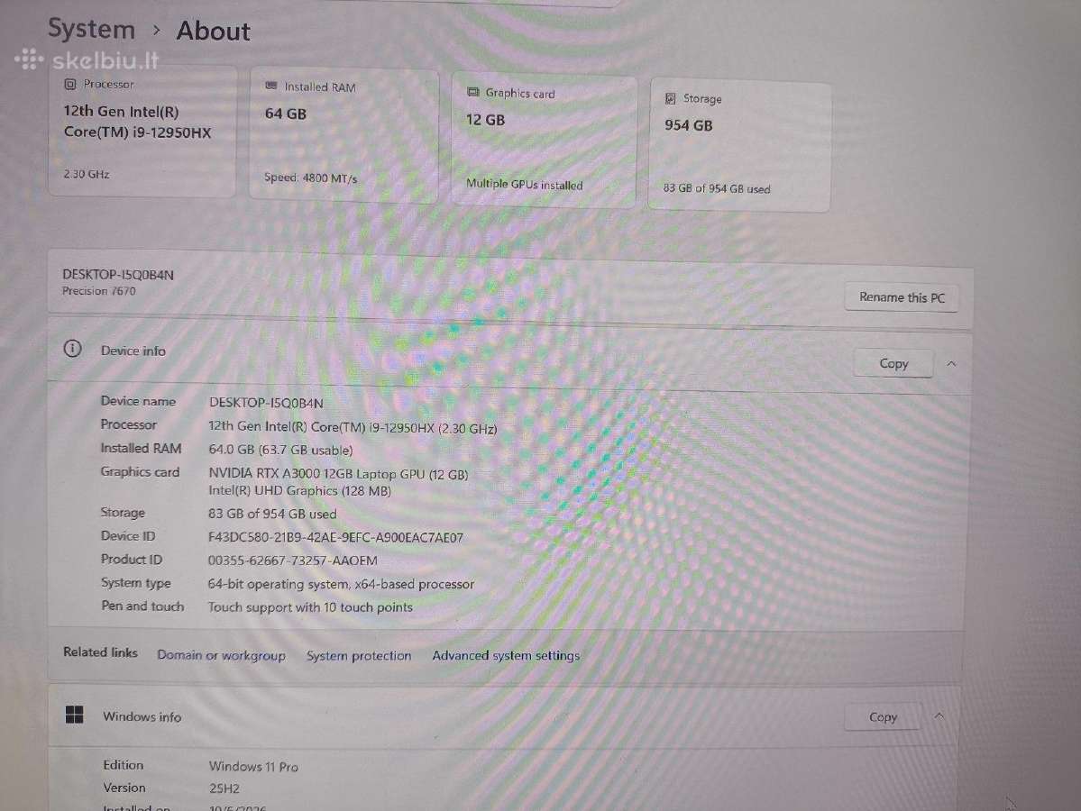 Dell 16.0 4k+ Oled i9-12950hx 64gb Rtx A3000 12g - nuotraukos Nr. 4