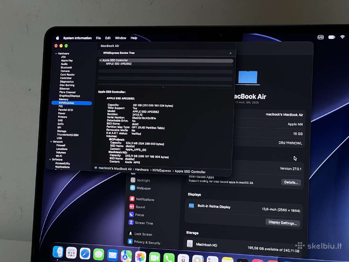 Parduodamas MacBook Air 13 su Apple M4, 16gb/256gb - nuotraukos Nr. 11