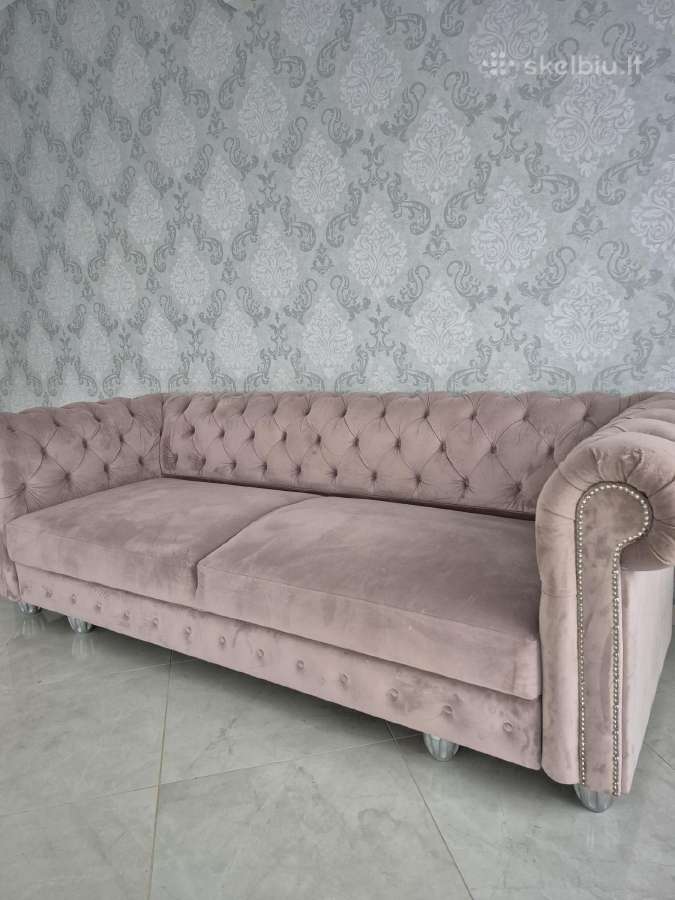Prabangus Veliūrinis Chesterfield Sofų Komplektas - nuotraukos Nr. 2