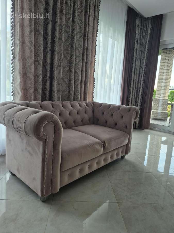 Prabangus Veliūrinis Chesterfield Sofų Komplektas - nuotraukos Nr. 3