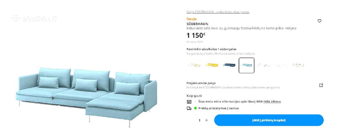 Ikea sofa-lova su miegamuoju mechanizmu Söderhamn - nuotraukos Nr. 2