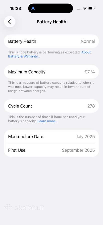 iPhone 16 pro 256gb 97% battery health - nuotraukos Nr. 6