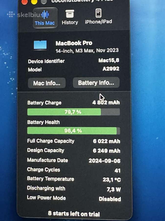 MacBook Pro 14 M3 Max 64gb RAM 2tb SSD - nuotraukos Nr. 8