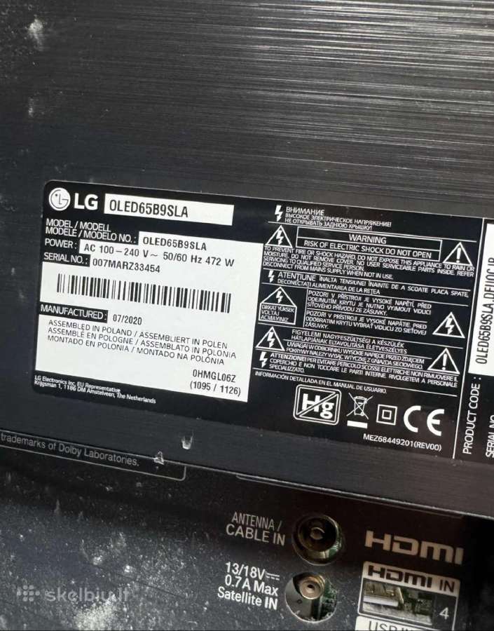Sudužęs LG oled 65b9sla televizorius detalėms - nuotraukos Nr. 2
