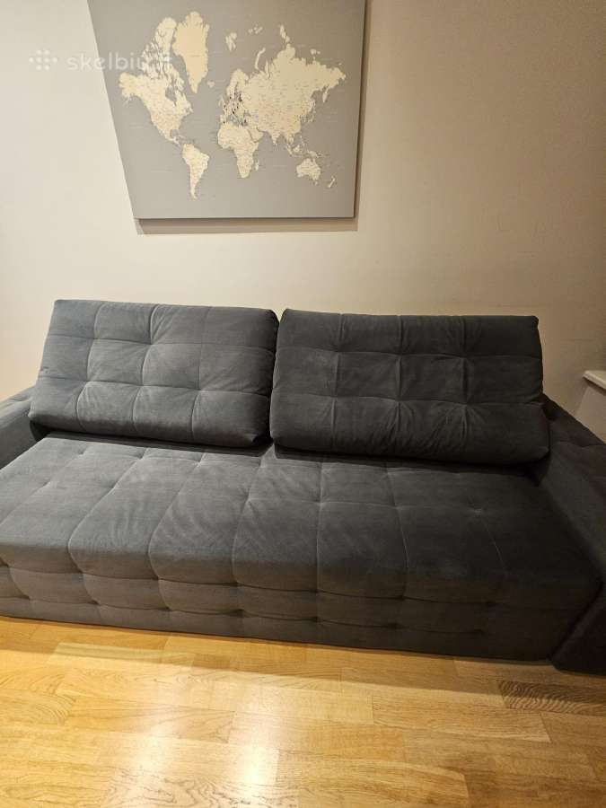 Mėlyna velvetinė dvigulė / viengulė sofa-lova. - nuotraukos Nr. 2