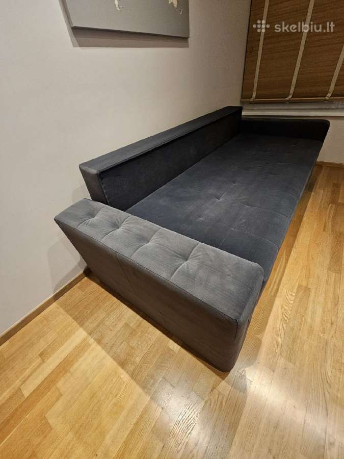 Mėlyna velvetinė dvigulė / viengulė sofa-lova. - nuotraukos Nr. 4