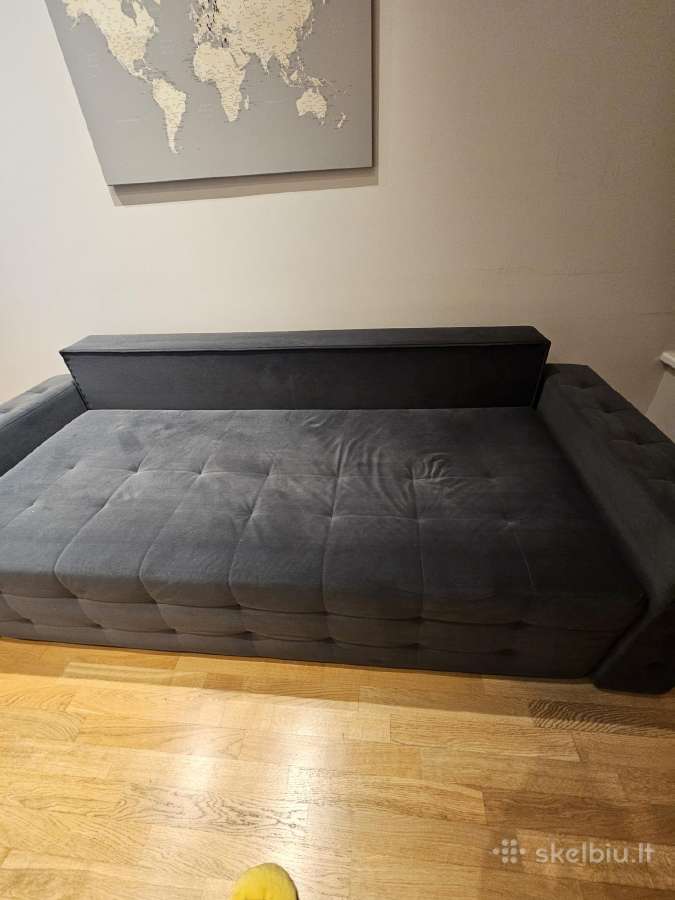 Mėlyna velvetinė dvigulė / viengulė sofa-lova. - nuotraukos Nr. 5