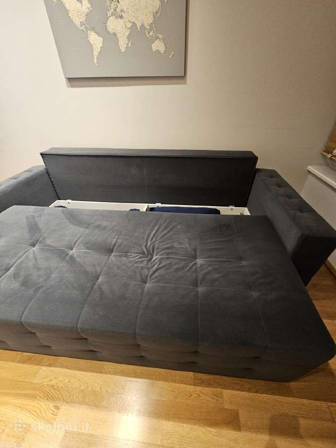 Mėlyna velvetinė dvigulė / viengulė sofa-lova. - nuotraukos Nr. 7
