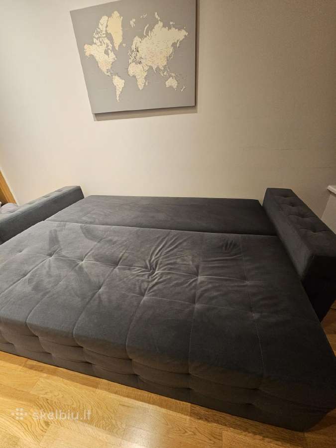Mėlyna velvetinė dvigulė / viengulė sofa-lova. - nuotraukos Nr. 8