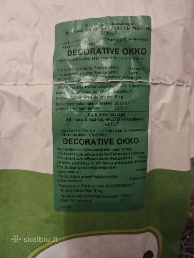 Okko dekoratyvinės vejos sėklos 6,2kg - nuotraukos Nr. 2