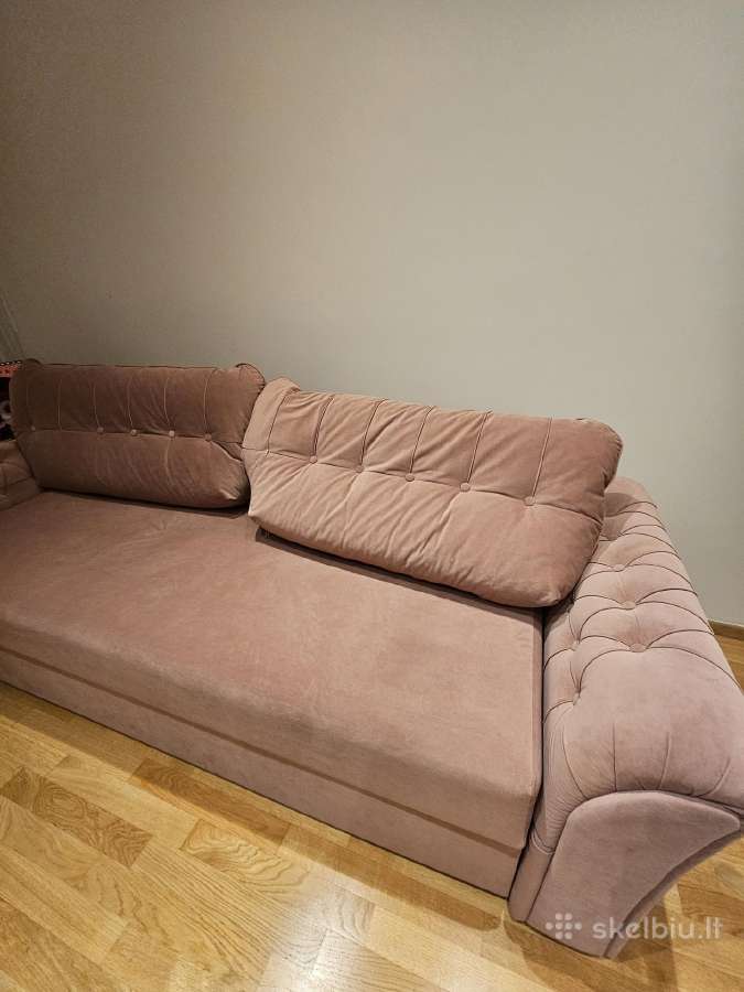 Šviesiai rožinė velvetinė sofa-lova. - nuotraukos Nr. 2
