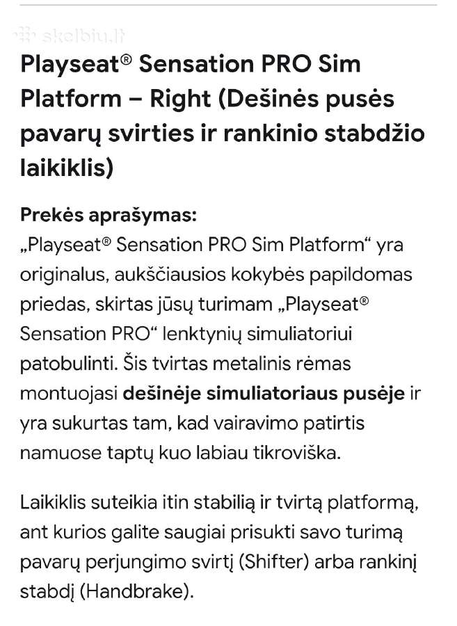 Simuliatorių platforma Playseat Sensaition Pro - nuotraukos Nr. 2