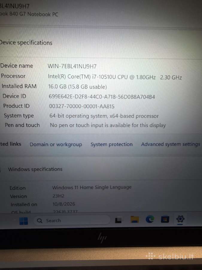 Hp elitebook 640 g7 i7(10)/16gb/512gb SSD - nuotraukos Nr. 3
