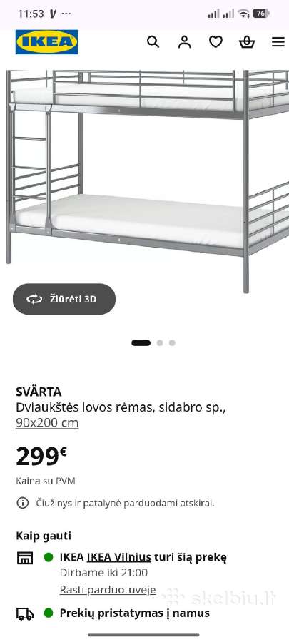 Dviaukštė Ikea lova svarta - nuotraukos Nr. 2