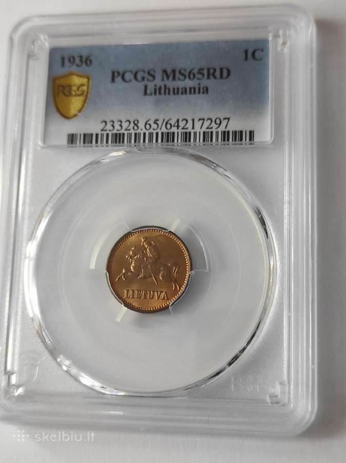 1 centas, 5 litai 1936 Pcgs Ms 65rd, 65 - nuotraukos Nr. 3