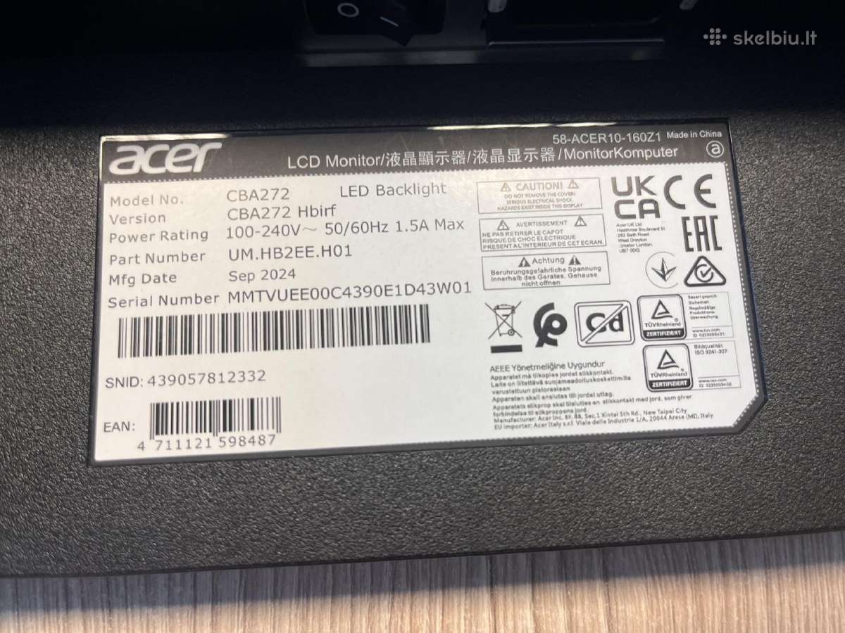 Acer 27" monitorius 100 Hz - nuotraukos Nr. 3