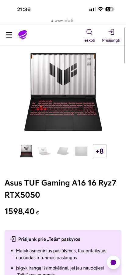 Asus Tuf Gaming A16 Rtx 5050 8gb - nuotraukos Nr. 11