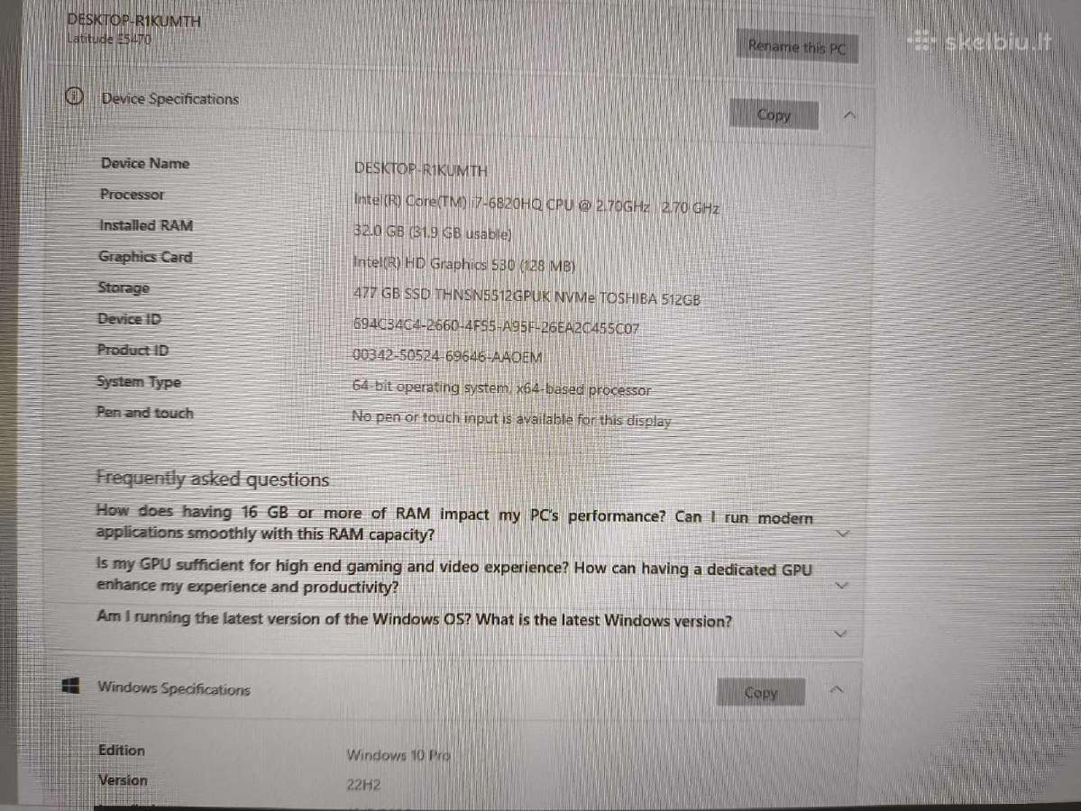 Dell 14" Fhd Ips i7-6820hq 32gb 512gb SSD 19% - nuotraukos Nr. 5