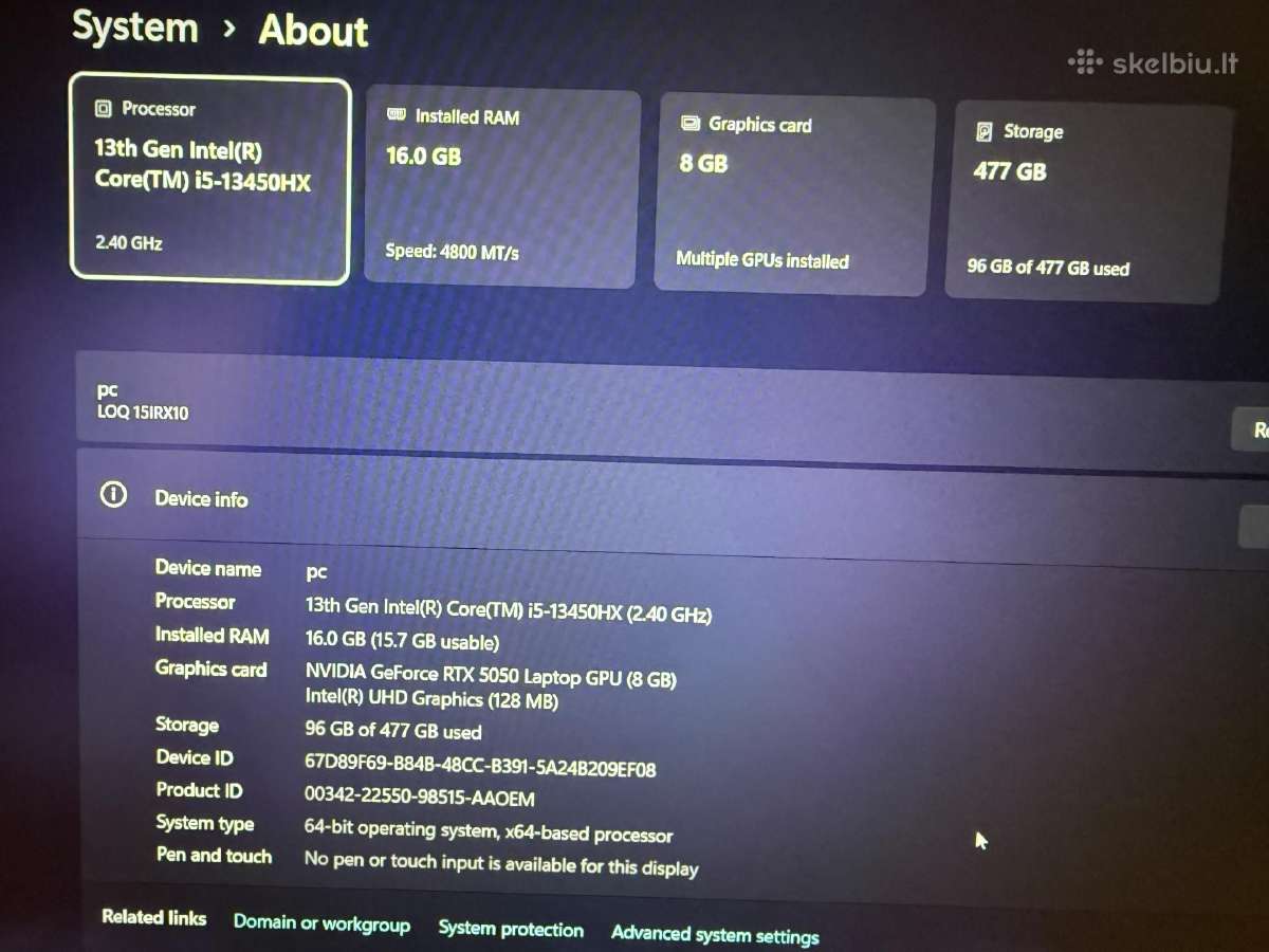 Lenovo Loq Rtx 5050 8gb - nuotraukos Nr. 9
