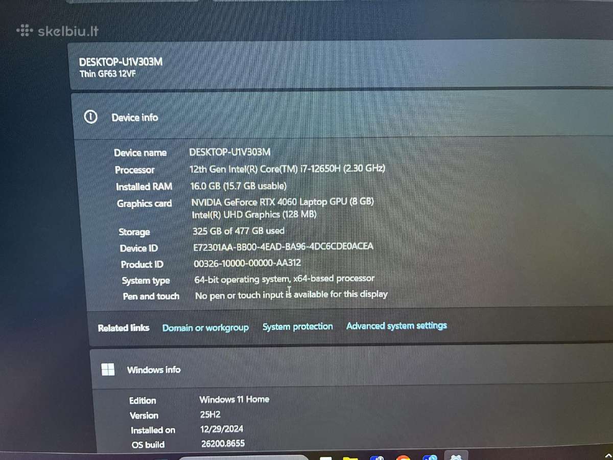 Msi thin gf63 vf12 - nuotraukos Nr. 4