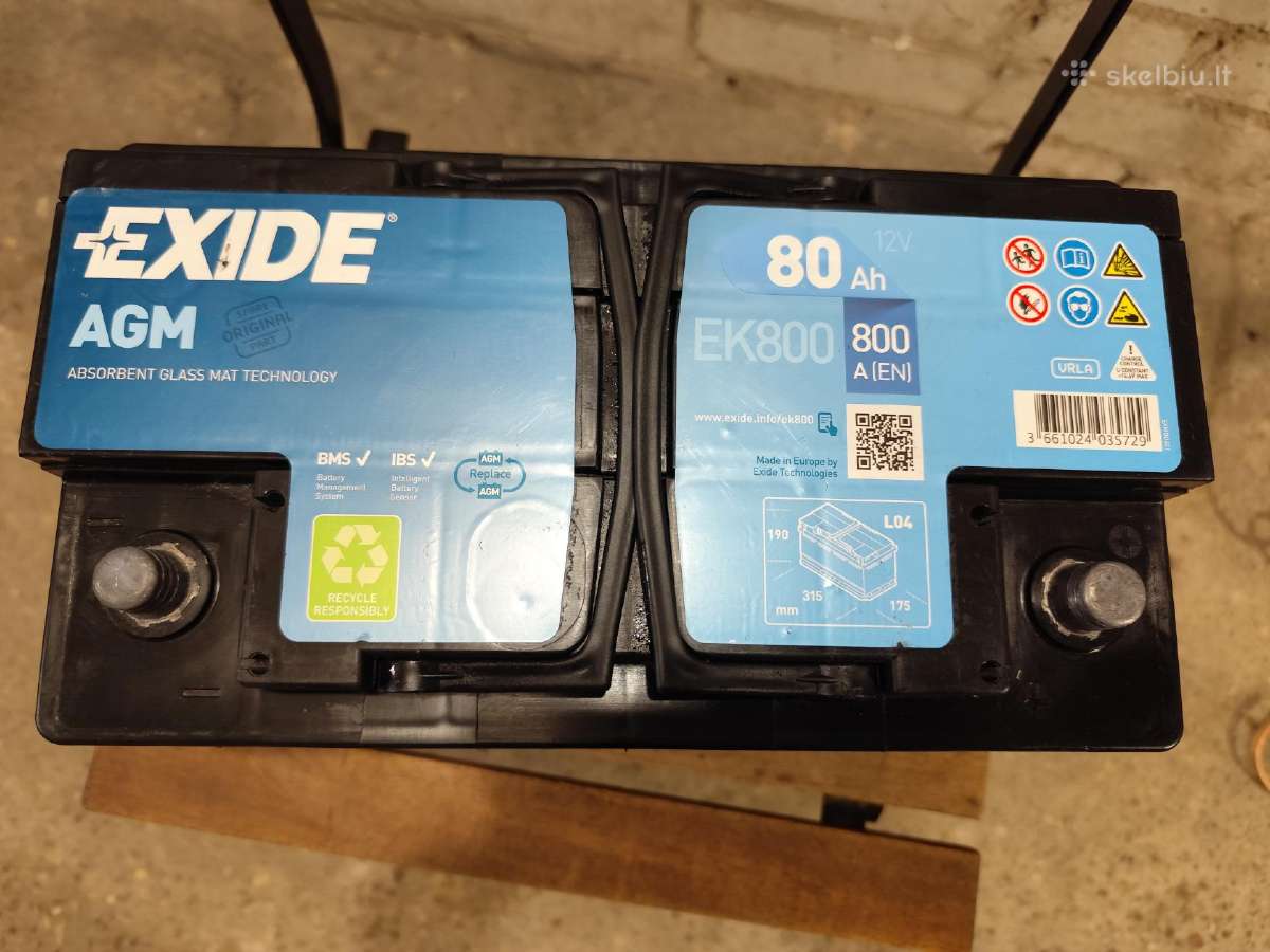 Exide Agm 80ah 800a (Ek800) - nuotraukos Nr. 2