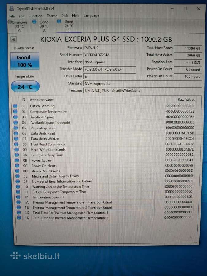 Kioxia Exceria Plus G4 Nvme M.2 SSD 1tb Pcie 5.0 - nuotraukos Nr. 2