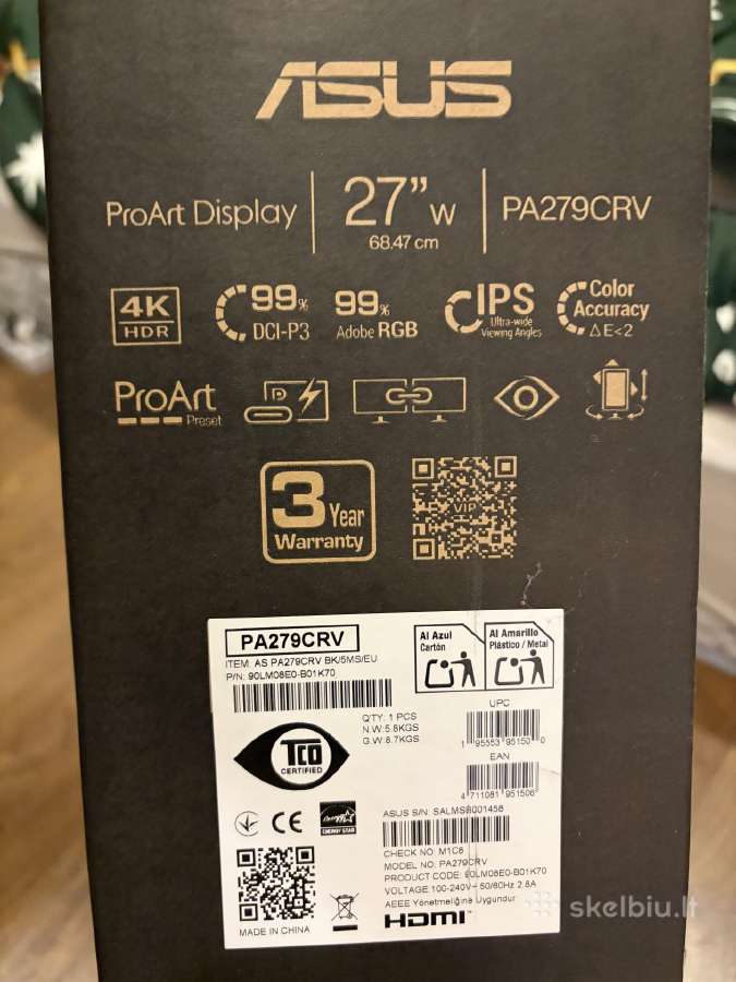 Monitor Asus Proart Pa279crv 4k Hdr 27 - nuotraukos Nr. 6