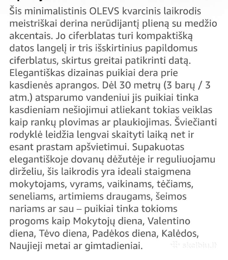 Olevs kvarcinis nerūdijančio plieno laikrodis - nuotraukos Nr. 9