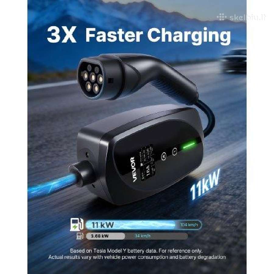 Nešiojamas 11 kw Ev įkroviklis su 8 m kabeliu - nuotraukos Nr. 2
