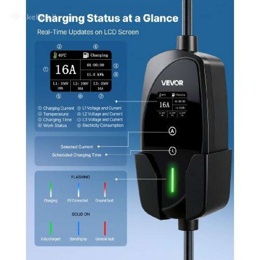 Nešiojamas 11 kw Ev įkroviklis su 8 m kabeliu - nuotraukos Nr. 4