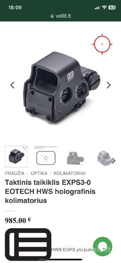 Kolimatorius Eotech Exps3-0 Hws holografinis - nuotraukos Nr. 9