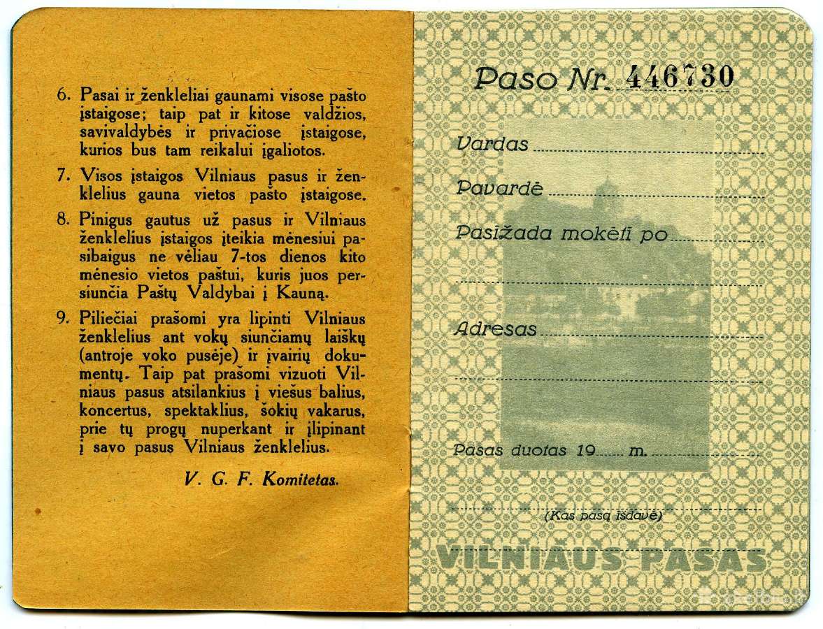 1930 Vilniaus pasas, 20 puslapių - nuotraukos Nr. 2
