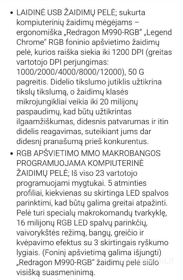 Laidinė žaidimų pelė Redragon M990 legend - nuotraukos Nr. 5