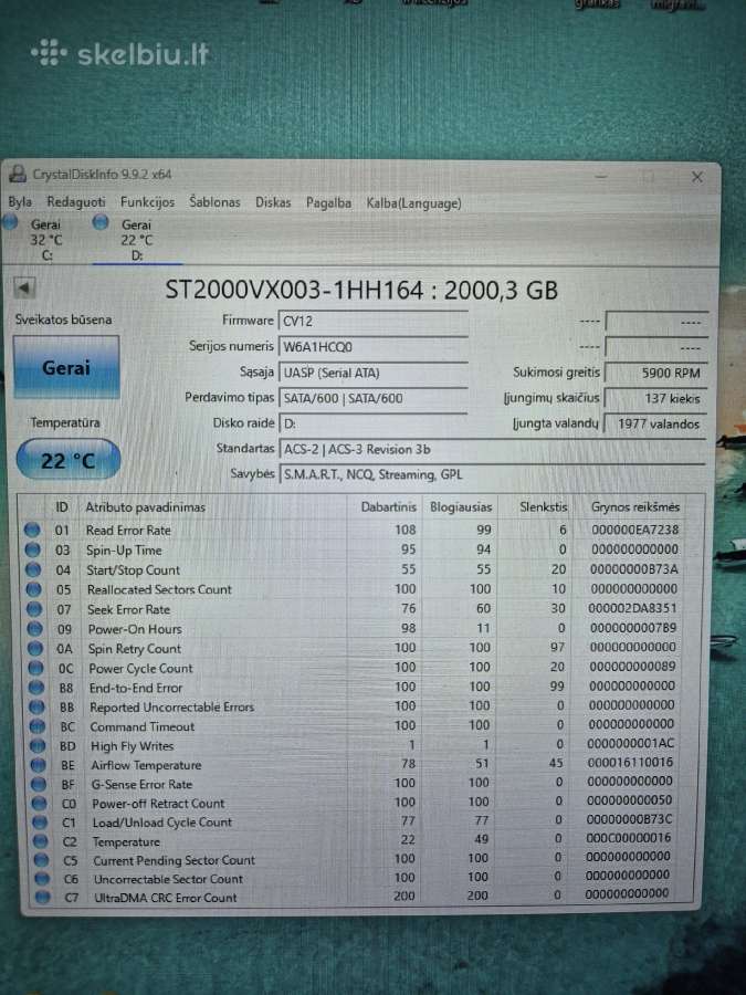 Seagate Skyhawk 2tb HDD - nuotraukos Nr. 3