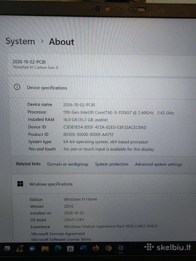 Lenovo X1 Carbon Gen 9. i5- 1135g7. - nuotraukos Nr. 5