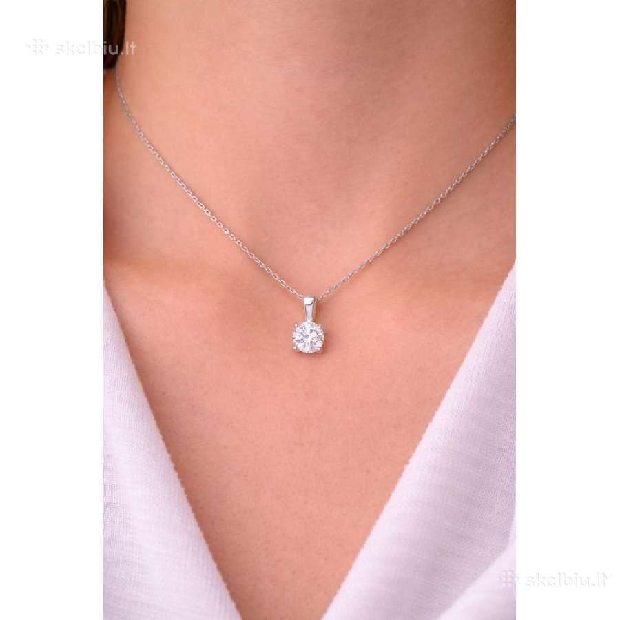 Balto Aukso Kaklo Papuošalas Su 0.62ct. Deimantu - nuotraukos Nr. 2