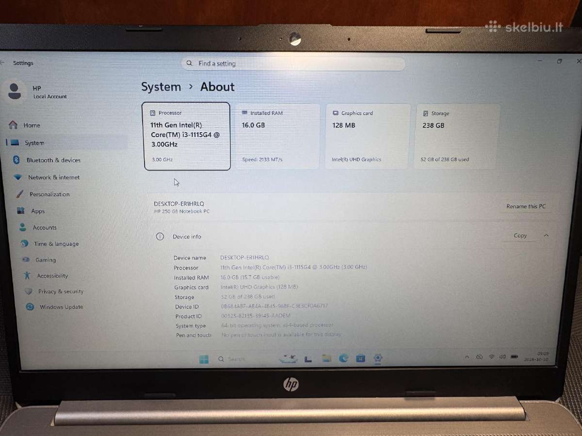 Hp 250 G8 - i3 11th, 16gb RAM, 256gb SSD - nuotraukos Nr. 5