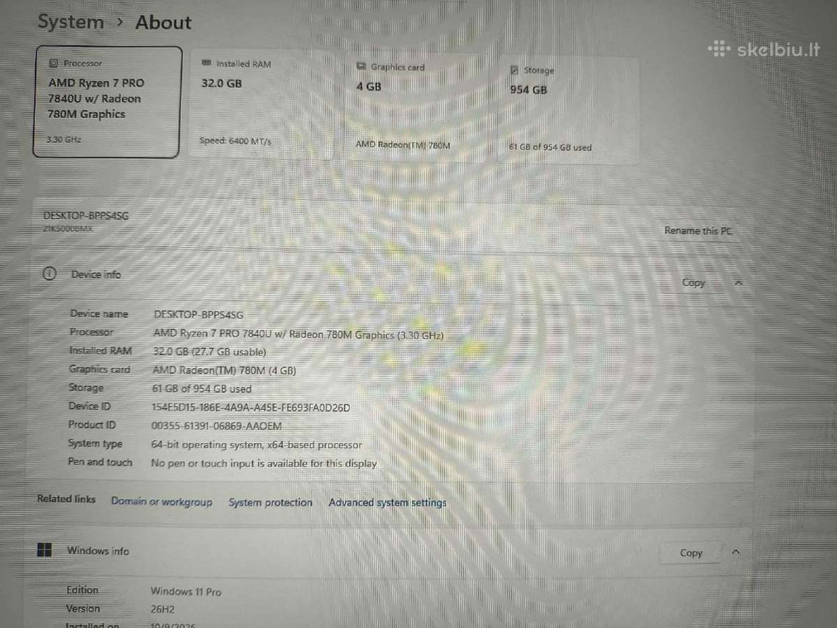 P14s Fhd+ Ryzen 7 7840u 32gb 1tb 1% Metai garantij - nuotraukos Nr. 4