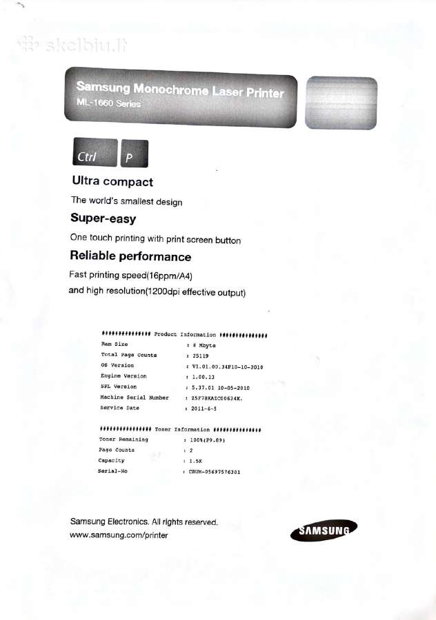Spausdintuvas Samsung Ml-1660 - nuotraukos Nr. 3