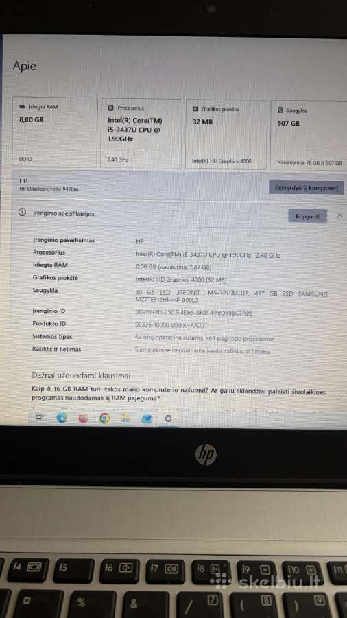 Hp Elitebook folio 9470m:8470p - nuotraukos Nr. 3