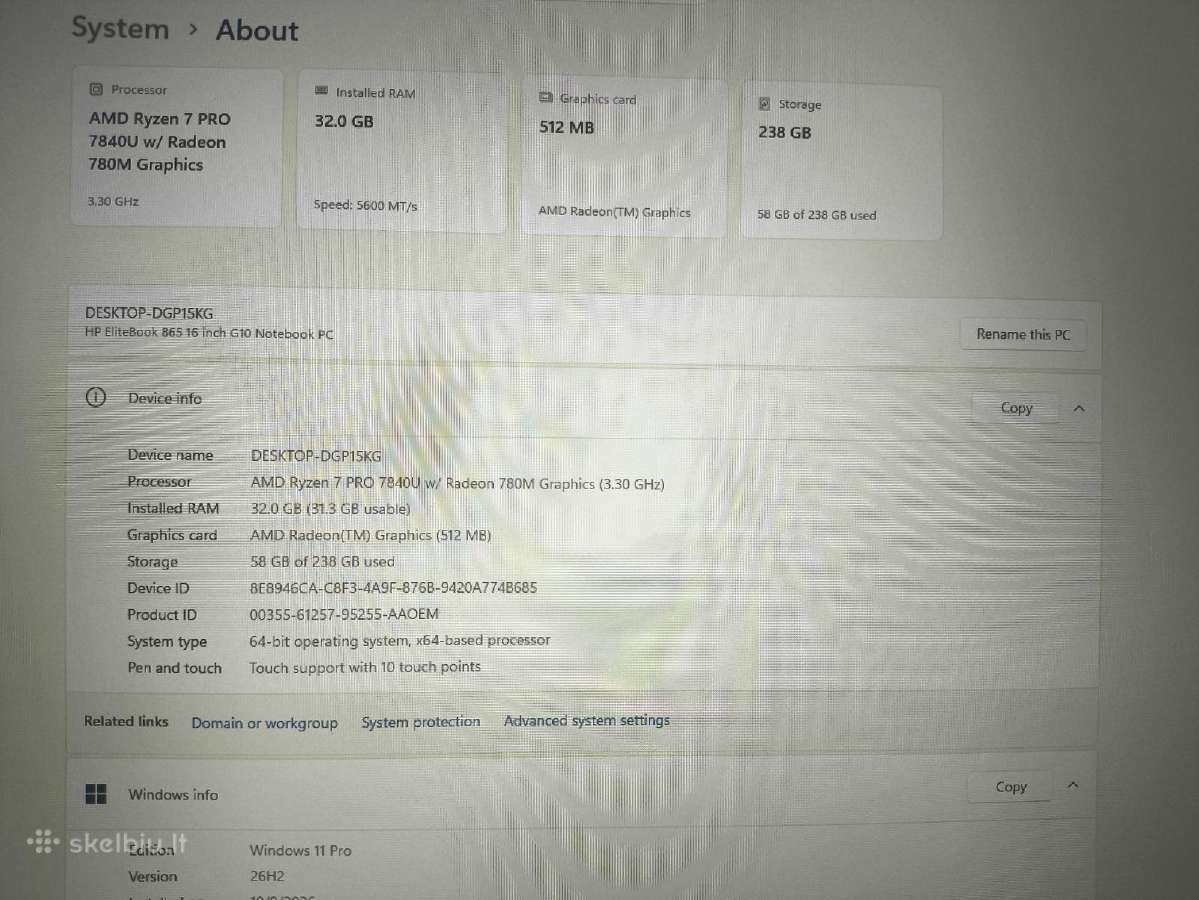 Elite 16" Ts Ryzen 7 7840u 32/256gb 24 Mėn garanti - nuotraukos Nr. 4
