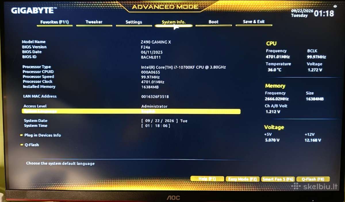 I7 10700kf su gigabyte z490 gaming x motinine - nuotraukos Nr. 4