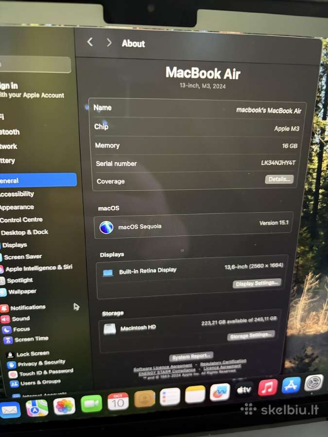 MacBook air m3 13inch 16gbram 256gbssd - nuotraukos Nr. 5